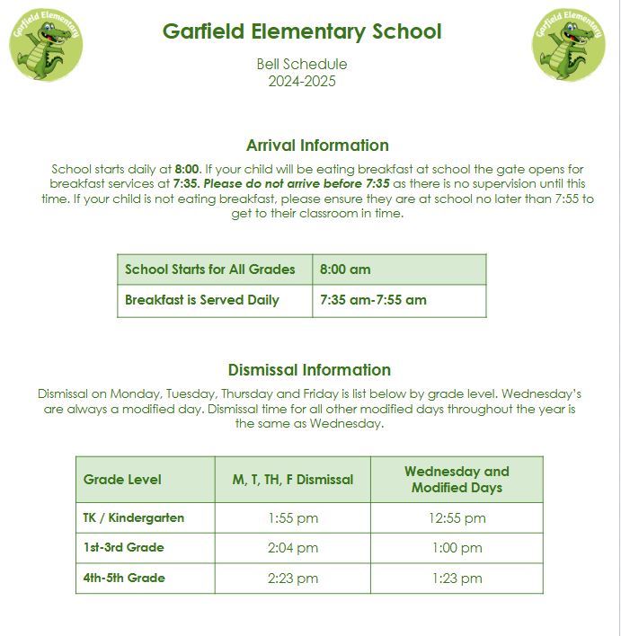 2024-2025 Bell Schedule